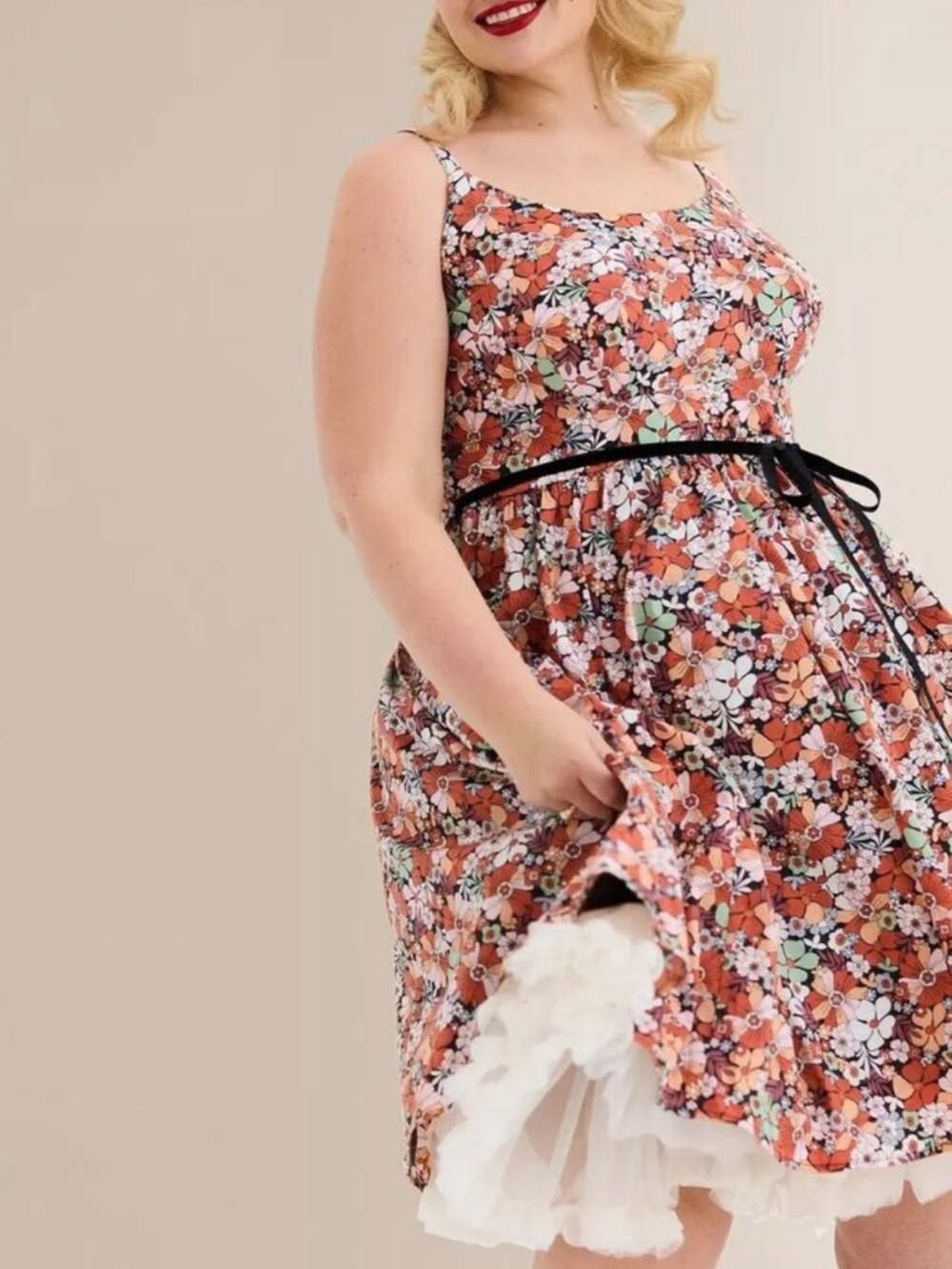 Torrid Retro Chic Belted Swing Dress Groovy Rose Sleeveless Smock Fit & Flare-2